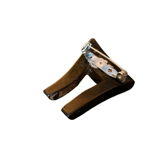 Bakelite Vintage 1940s Licorice Black Pi Sign Brooch Pin (Updated) Math Teacher - Picture 3 of 6